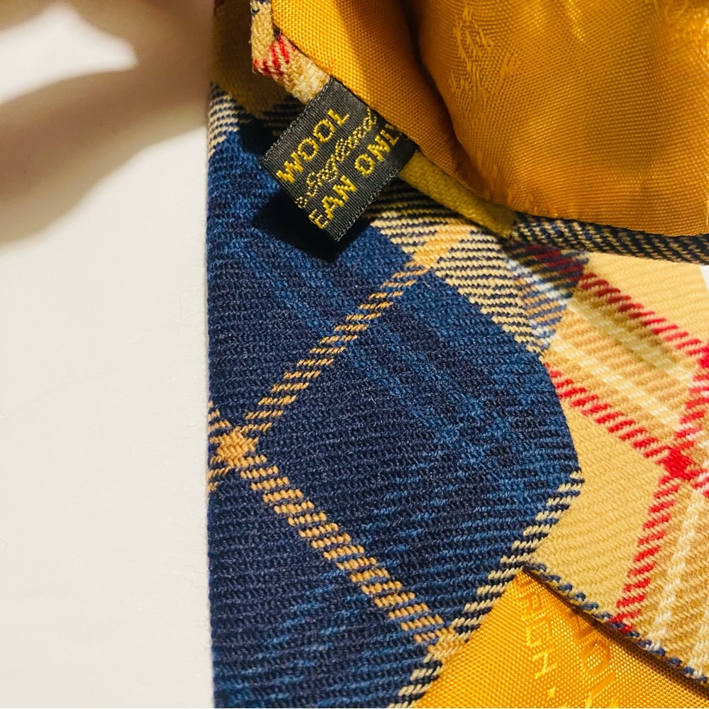 The Scotch House Elegant Plaid Wool Tie in Blue, Gold & Burgundy Made in England - Picture 5 of 5